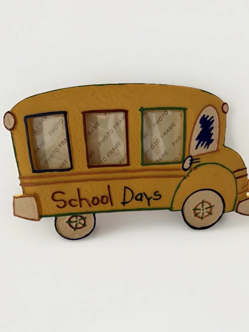 Vintage Yellow School Bus Photo Frame School Days 3 Opening K-12 Resin Tabletop